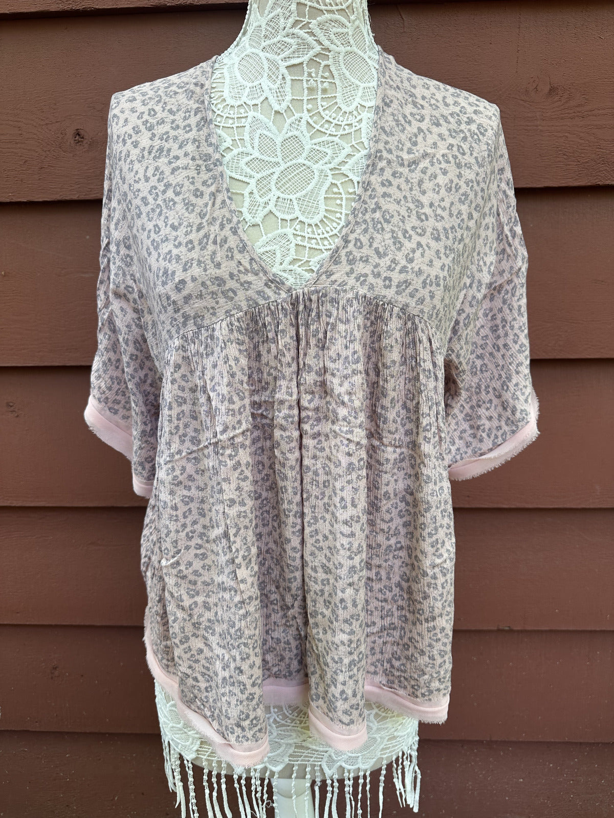 White Birch Leopard Print Babydoll Blouse