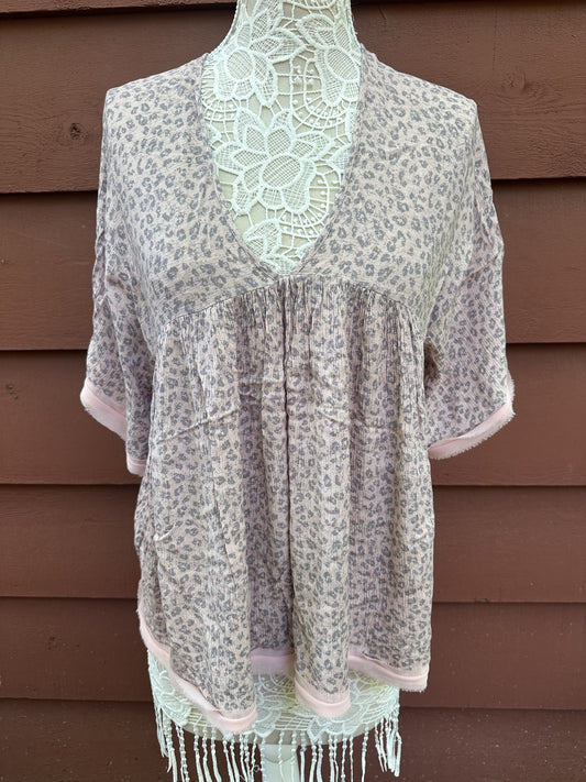 White Birch Leopard Print Babydoll Blouse