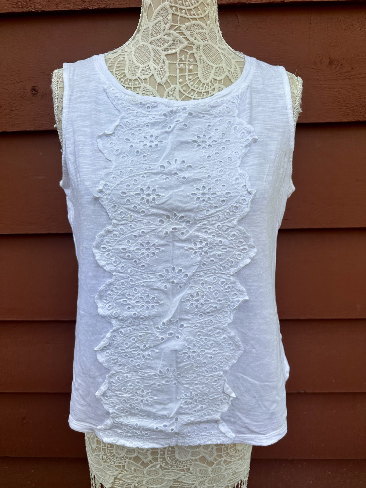 Talbots White Tank Top Large Bohemian Cottage Style Sleeveless