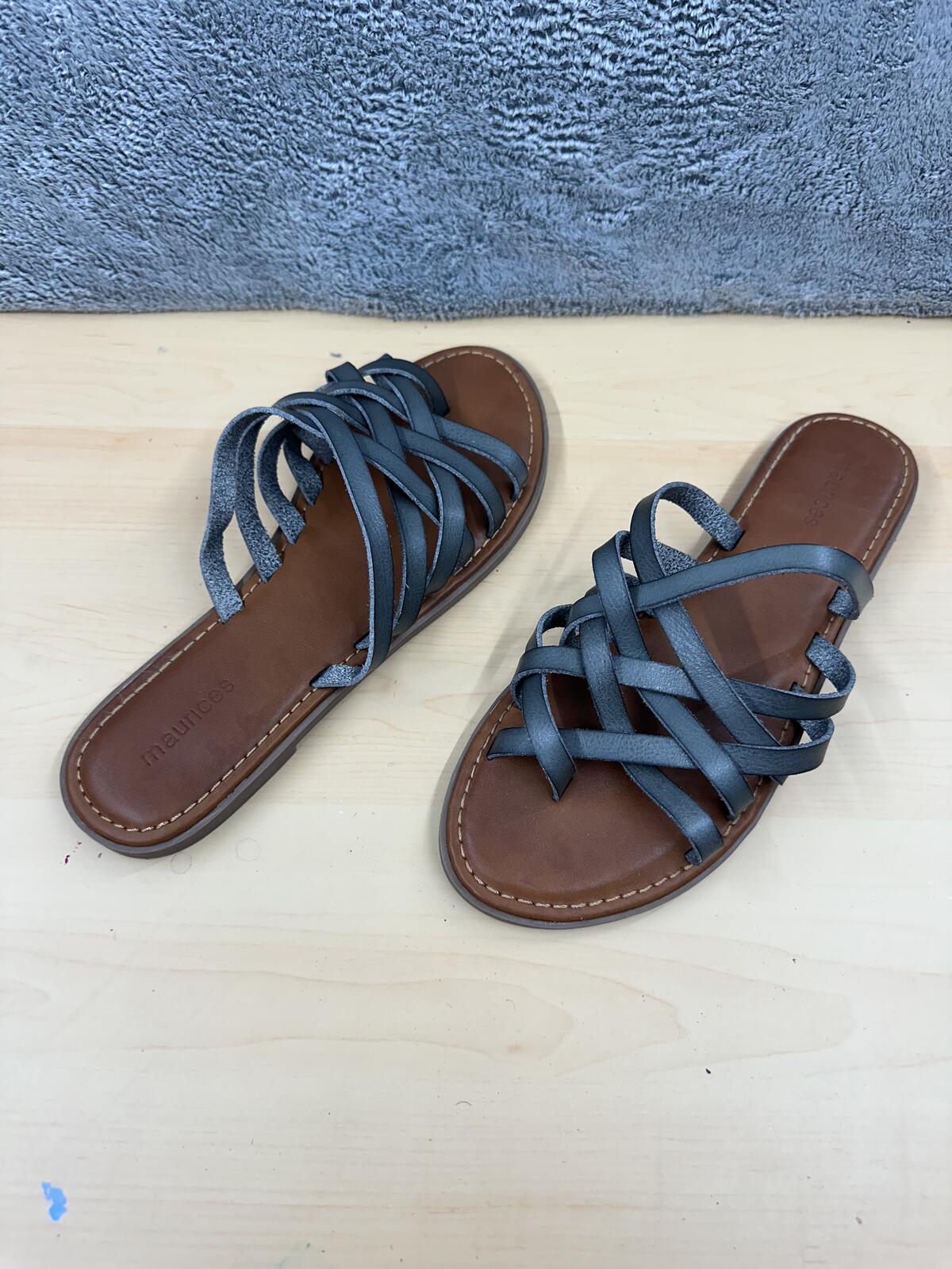 Maurices Strappy Slide Sandals Brown Black Casual Minimalist Summer Shoes