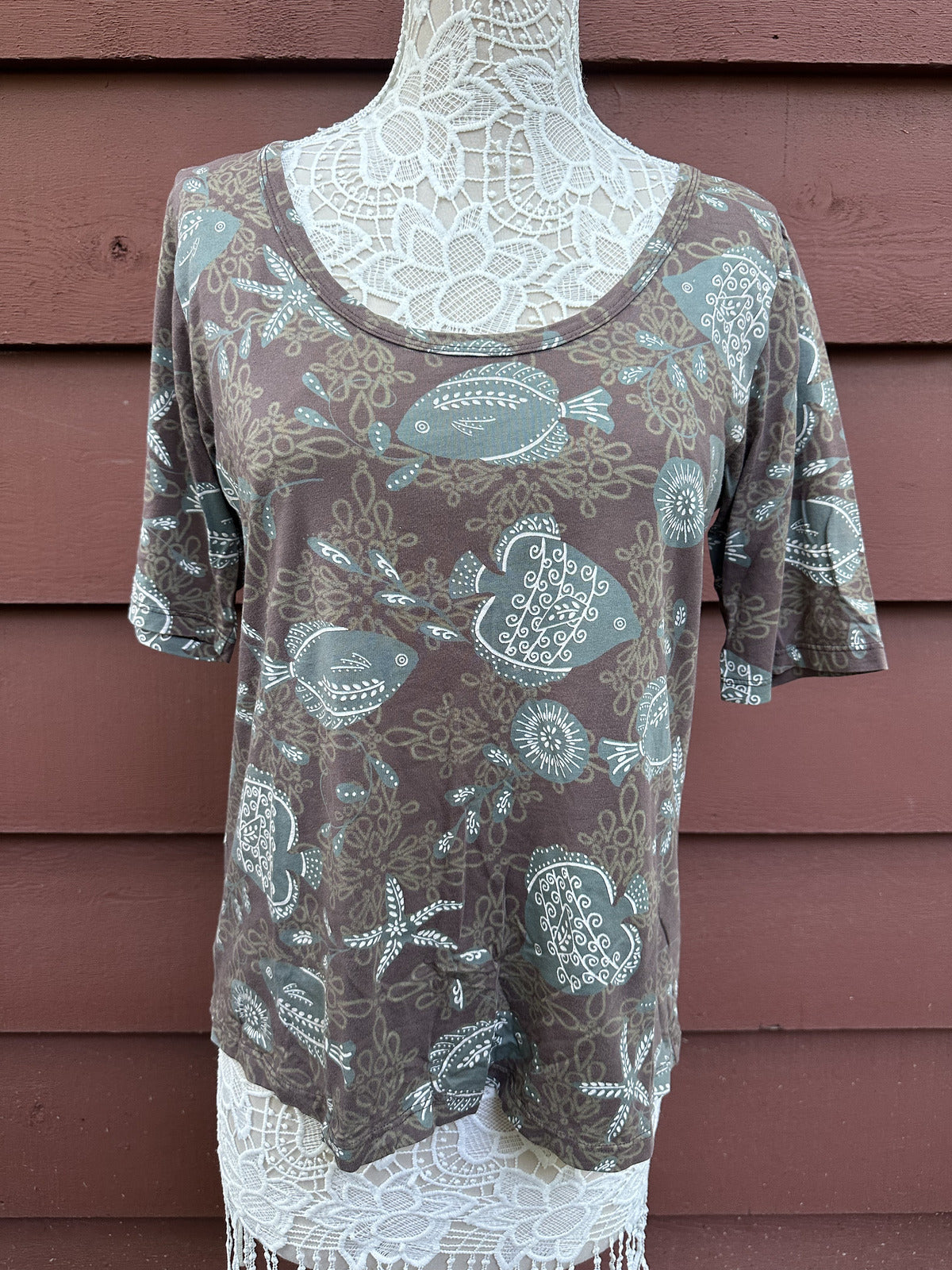 Y2K Fresh Produce Brown Nautical Fish Print Tee