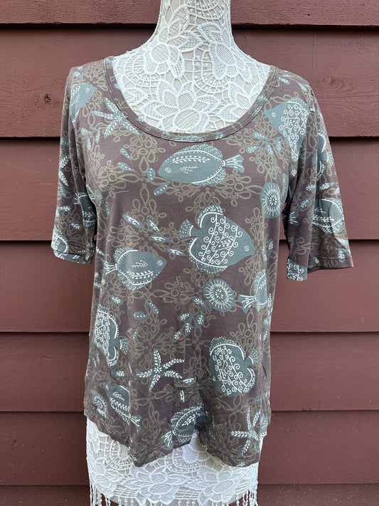 Y2K Fresh Produce Brown Nautical Fish Print Tee