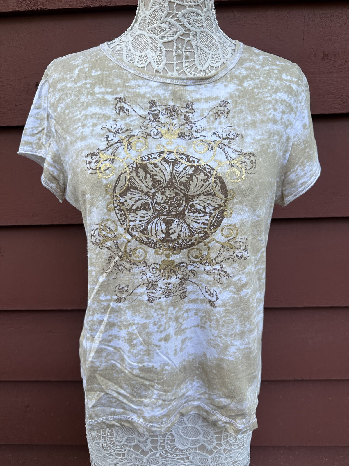 Arizona Jean Co. Tan Tie Dye Ornate Graphic Tee