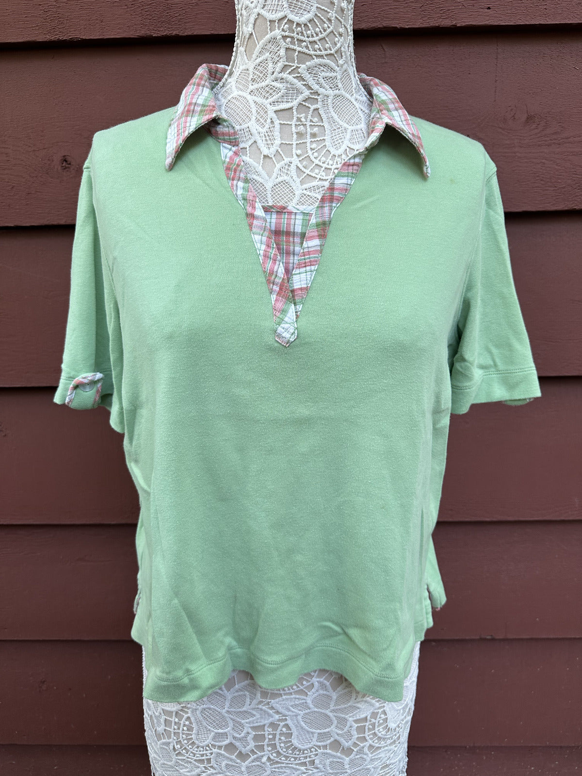 Vintage Koret Lime Green Polo Plaid Collar