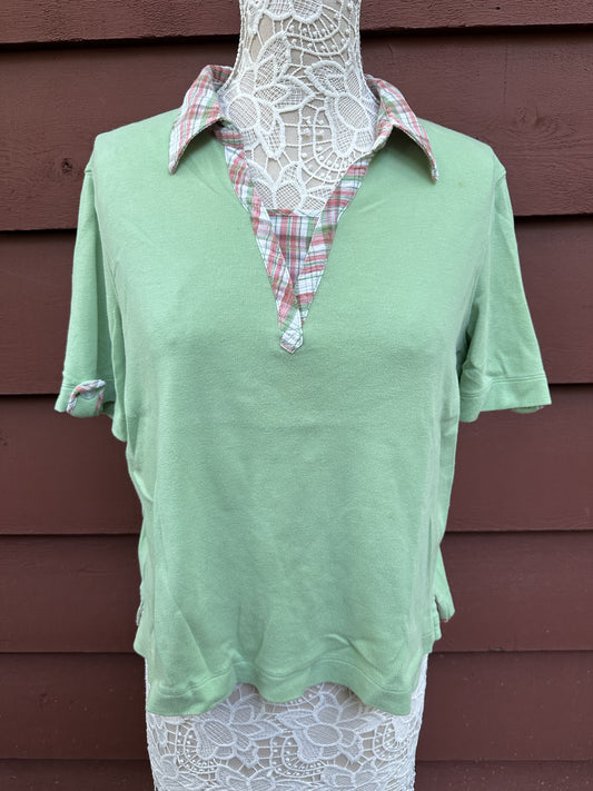 Vintage Koret Lime Green Polo Plaid Collar