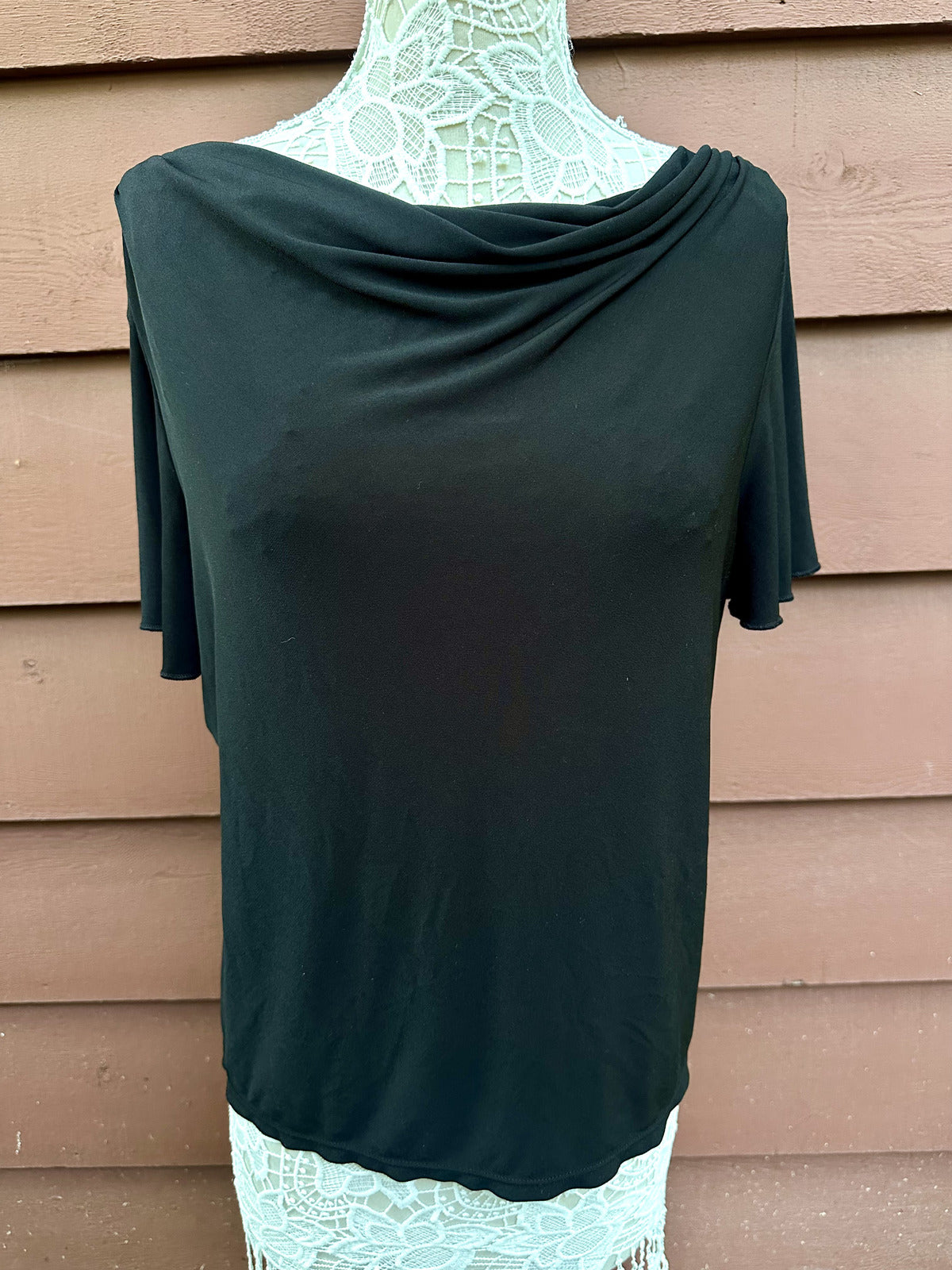 George Stretch Black Cowl Neck Short Sleeve Top
