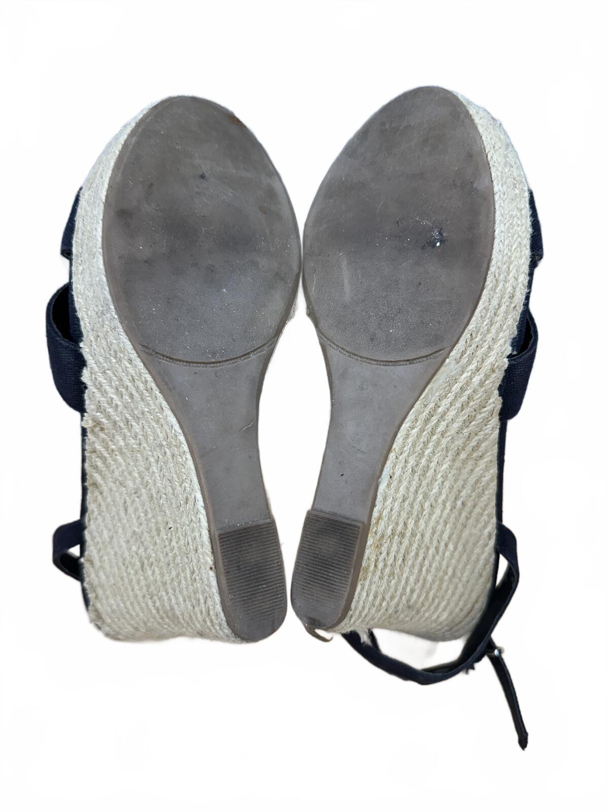 Madden Girl Black Fabric Crisscross Wedge Sandals Natural Woven Heel
