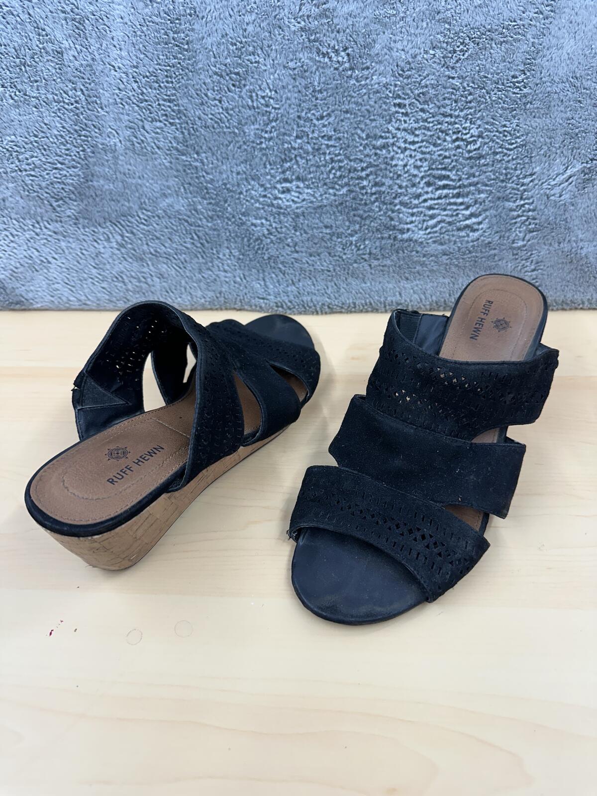 Ruff Hewn Black Suede Wedge Sandals Boho Chic Casual Summer Shoes