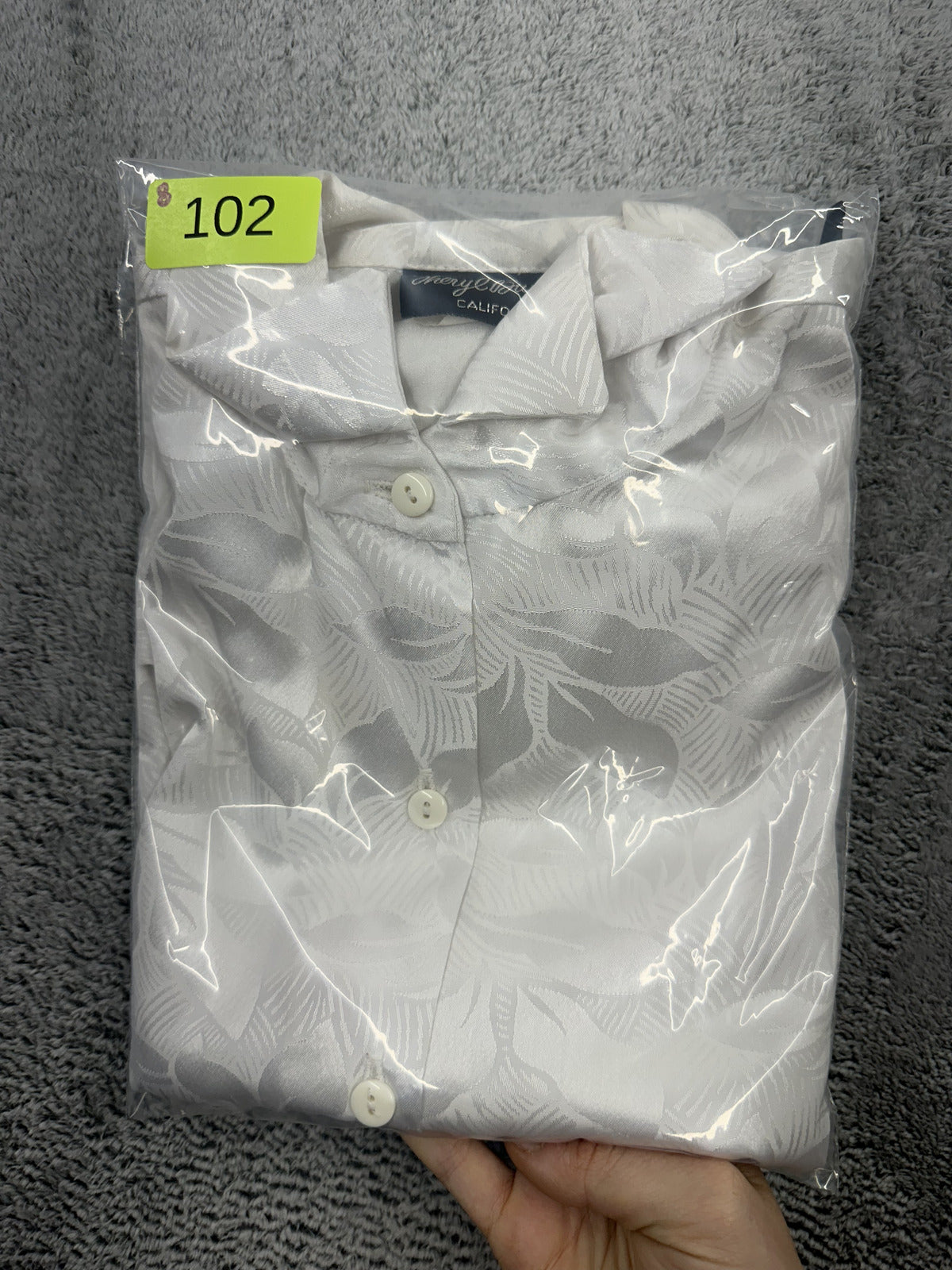 Vintage Sheryl Burnett California White Jacquard Leaf Blouse