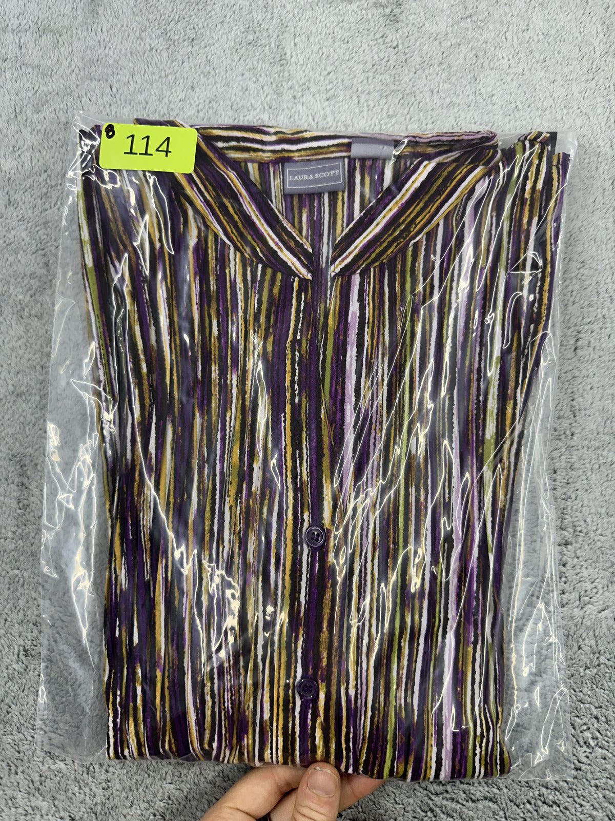 Laura Scott Y2K Purple Striped Mandarin Collar Top