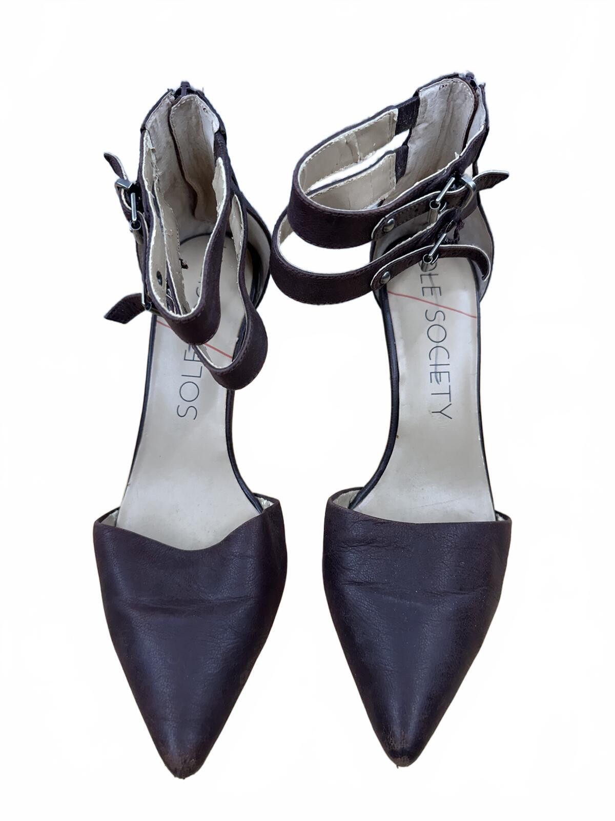 Sole Society Black Pointed Toe Heels with Double Ankle Straps
