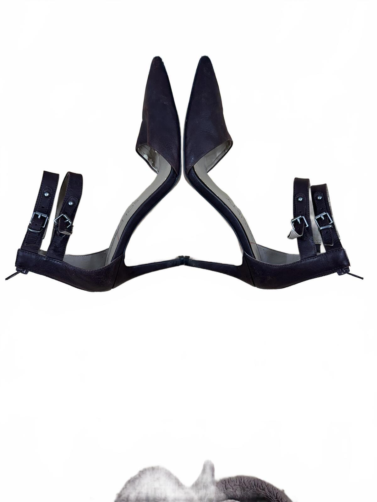 Sole Society Black Pointed Toe Heels with Double Ankle Straps