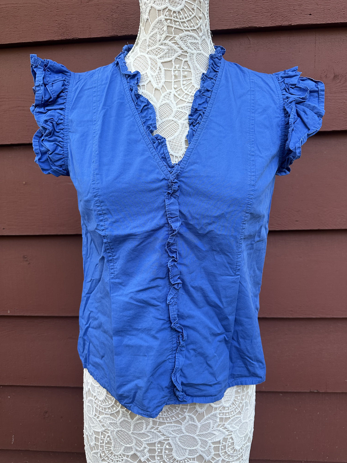 Pinch Blue Ruffle Sleeve Blouse
