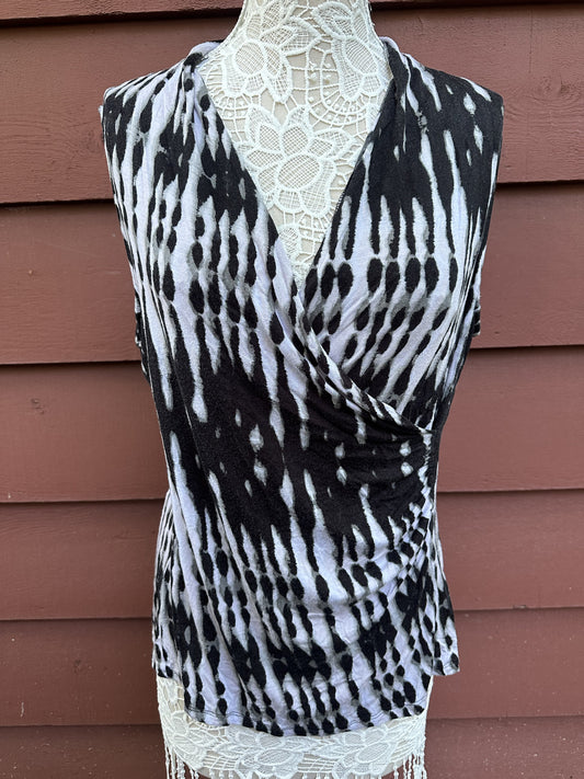 Fever Black and White Tie Dye Sleeveless Top
