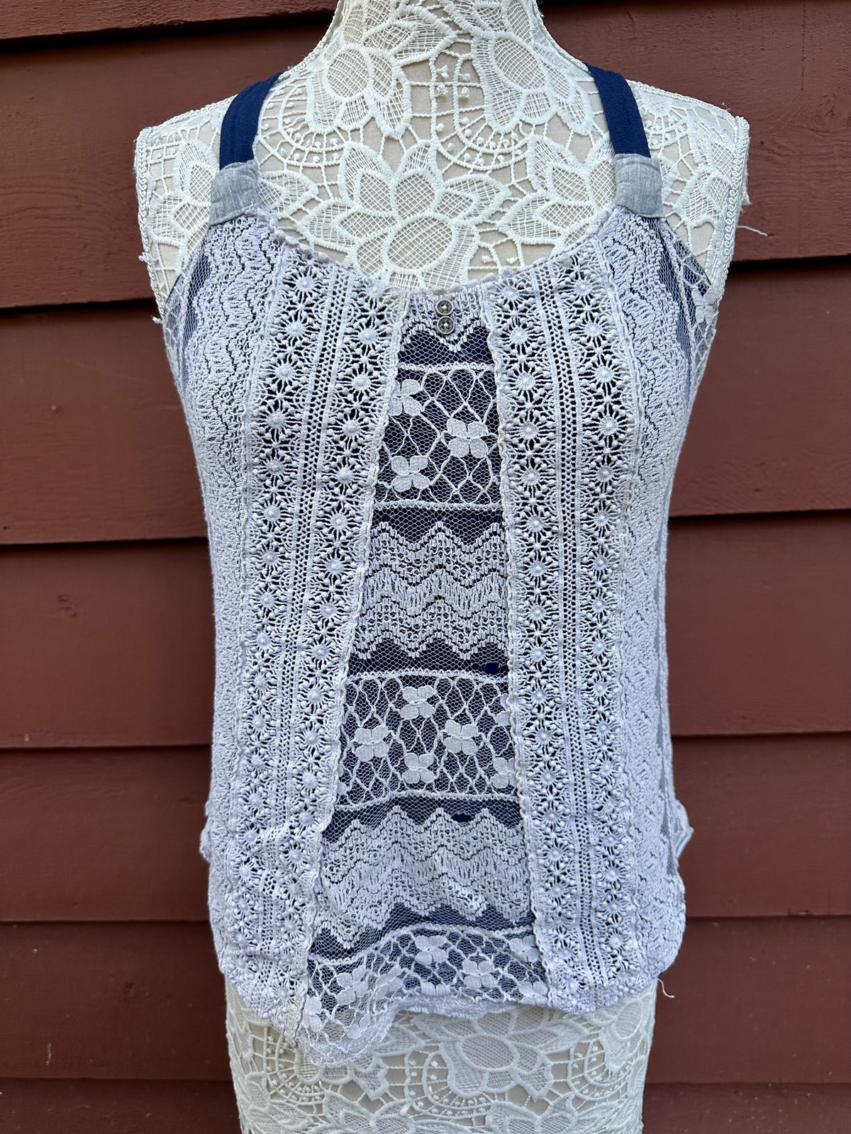 Xhilaration Lace Overlay Tank Top with Navy Straps