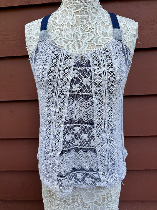 Xhilaration Lace Overlay Tank Top with Navy Straps
