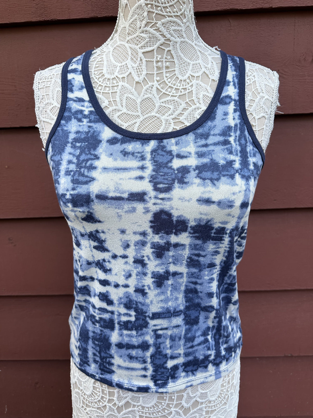 Lucky Brand Tie Dye Tank Top Blue White