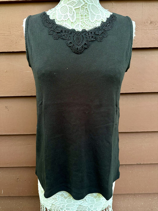 White Stag Black Sleeveless Top with Lace Detail