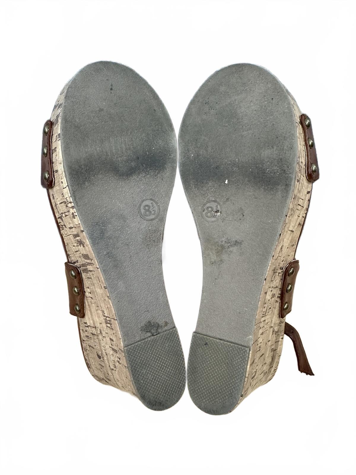 Material Girl Brown Faux Leather Wedge Sandals Cork Heel Casual Summer