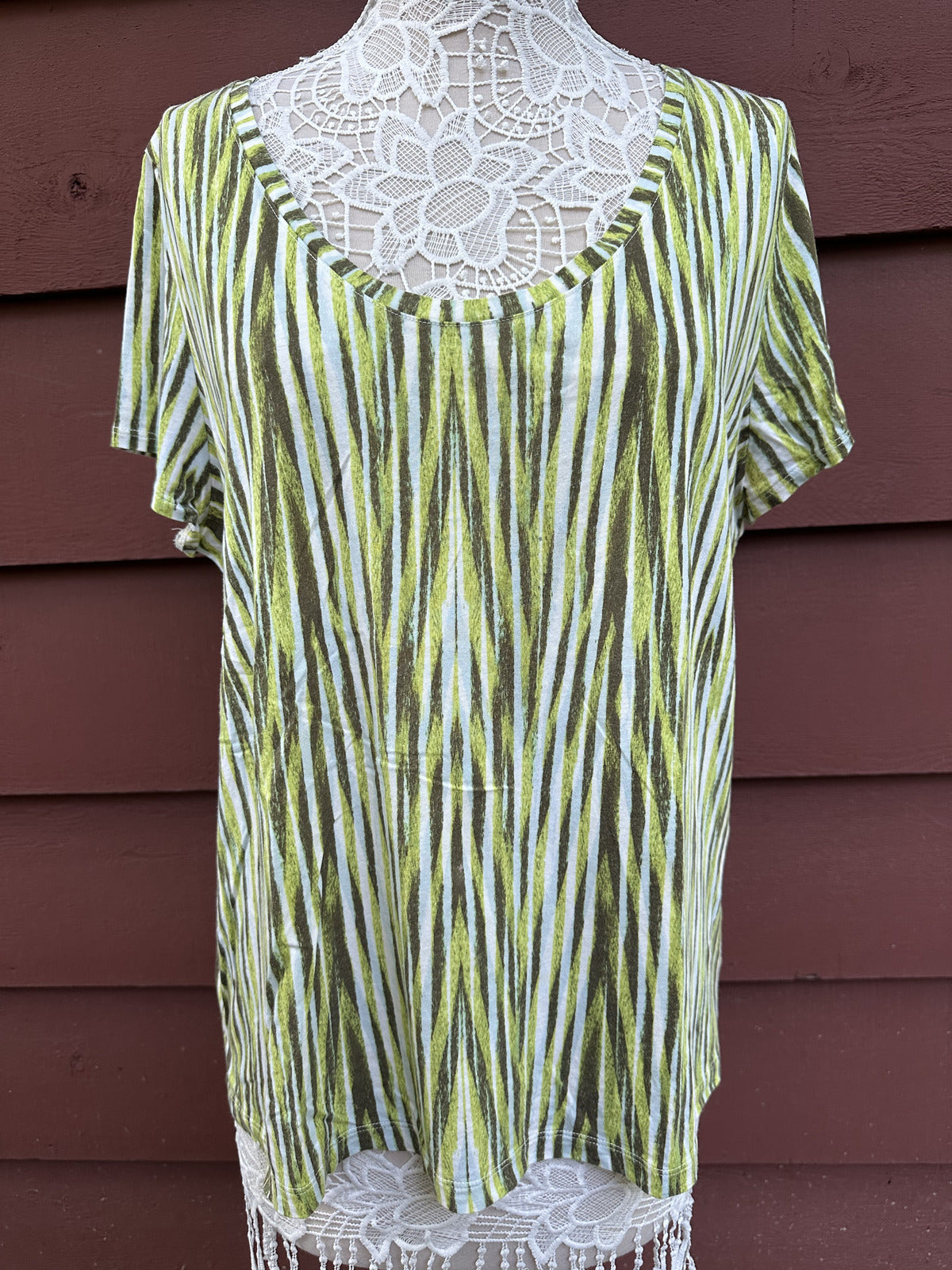 Vintage Liz Claiborne Chartreuse Geometric Knit Top