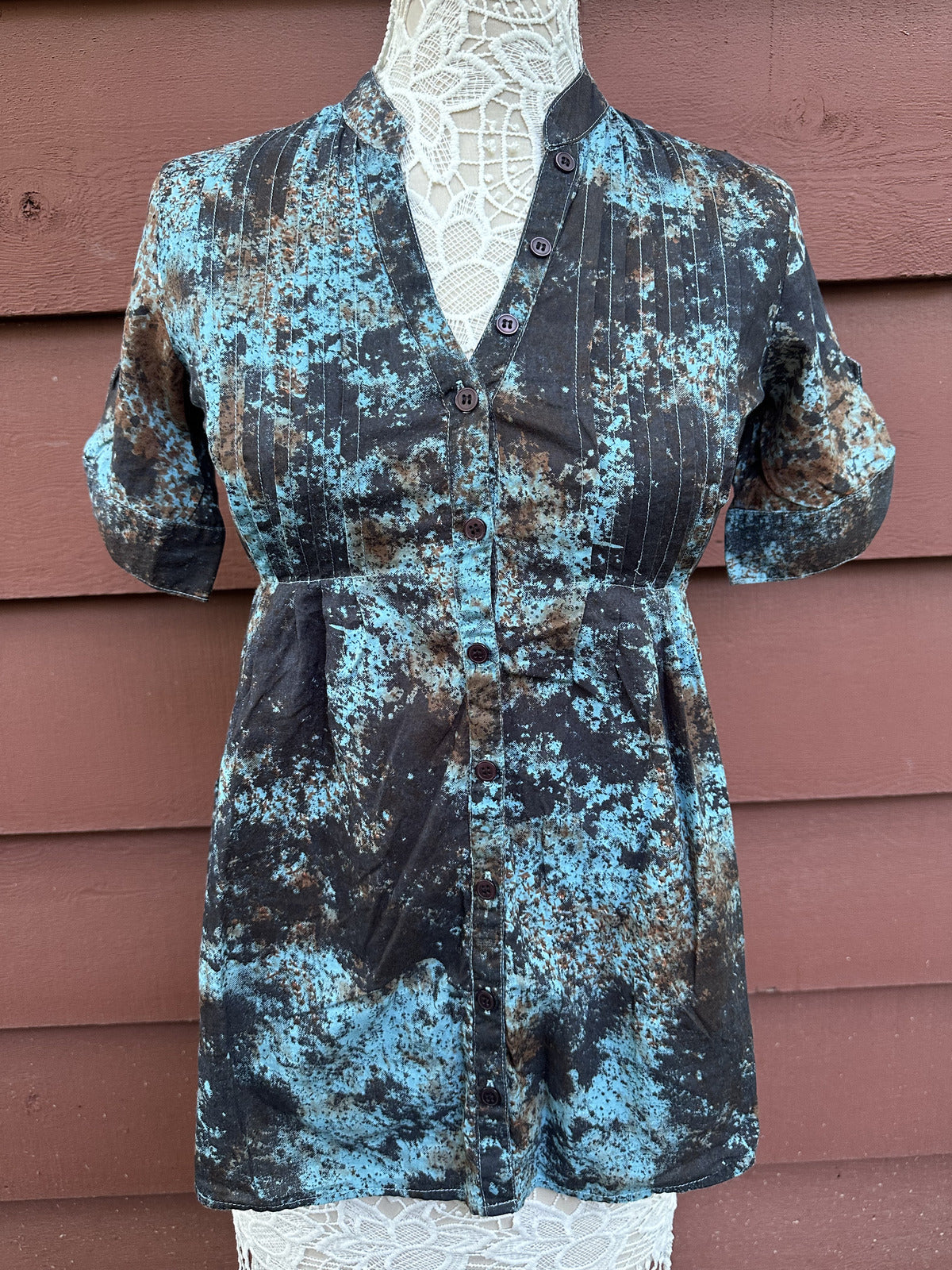 Vintage Daytrip Turquoise & Earth Tone Distressed Tunic