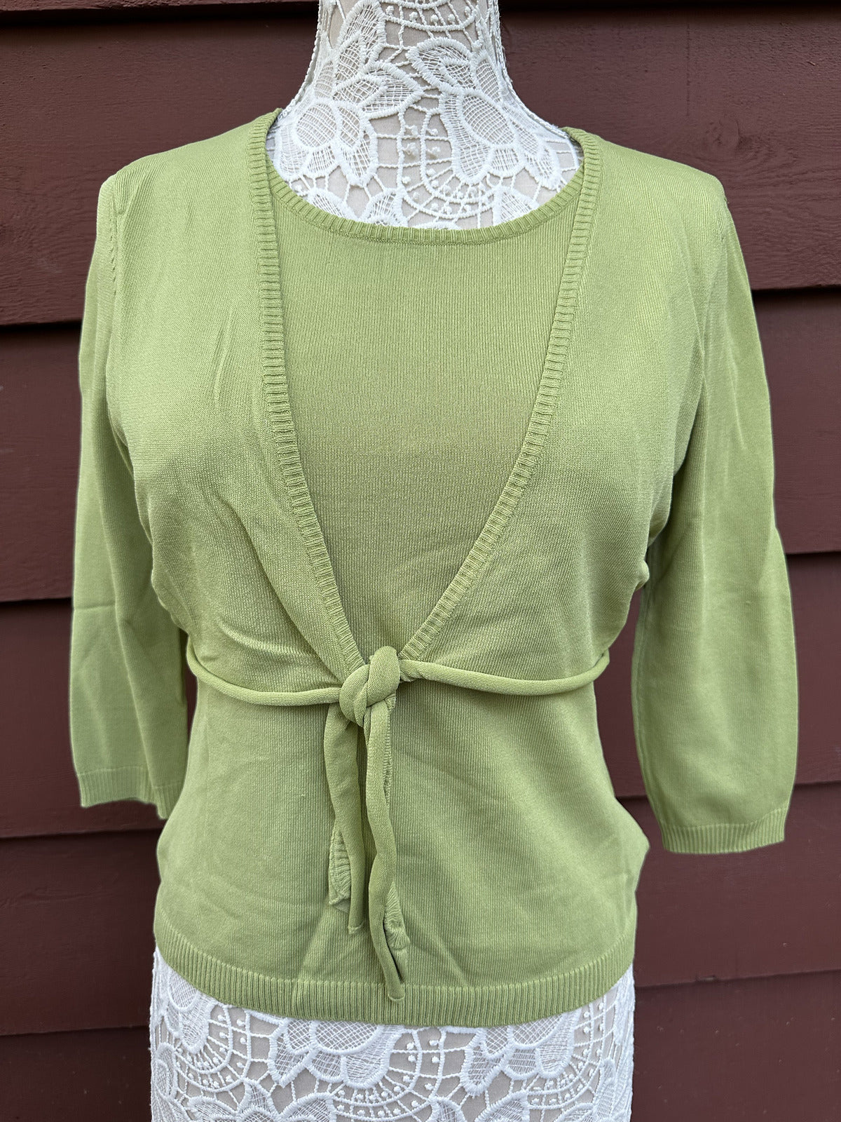 Worthington Green Tie-Front Cardigan Top Y2K Bohemian Casual Top