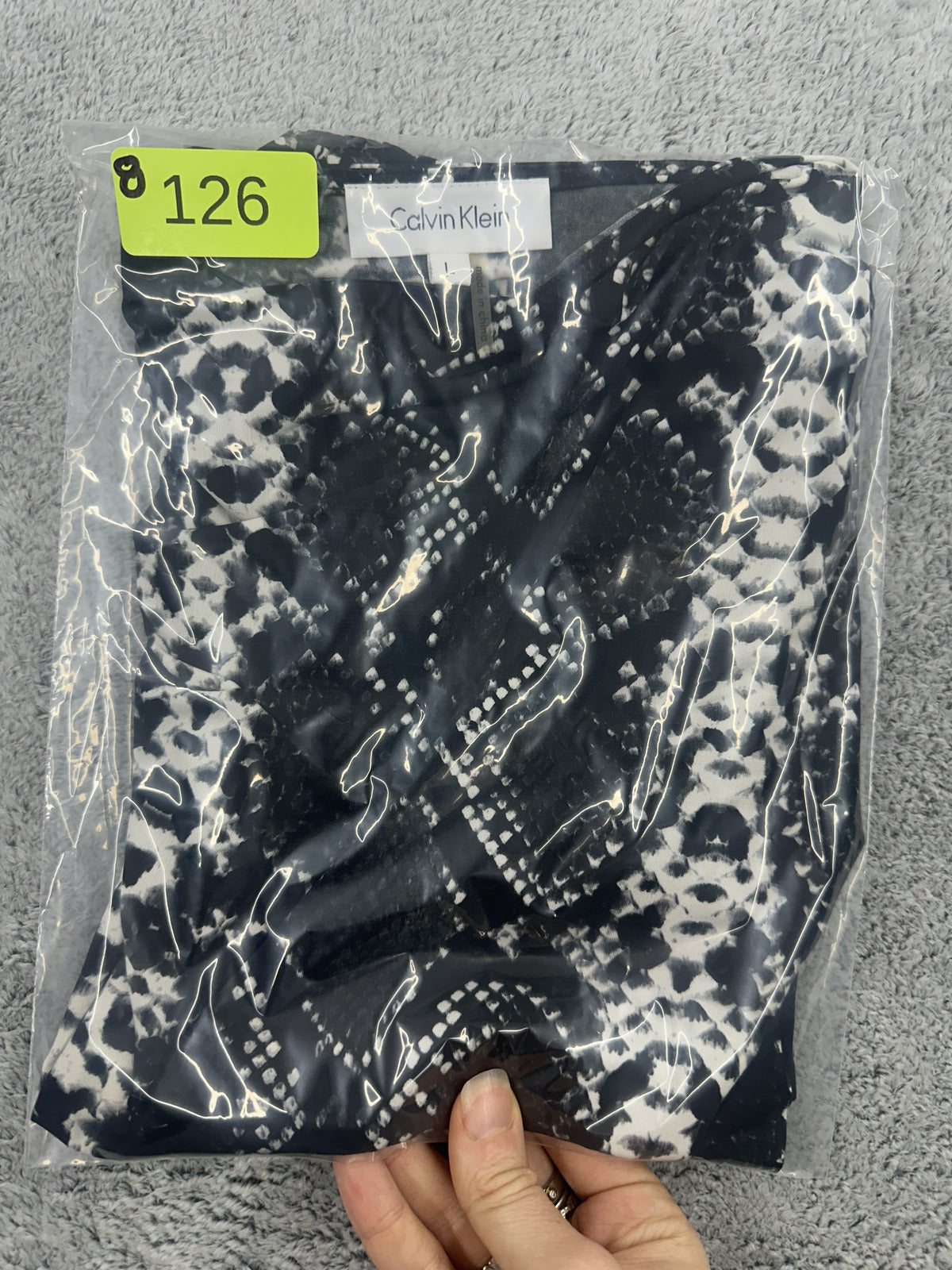 Calvin Klein Black and White Snake Print Cowl Neck Tank Top