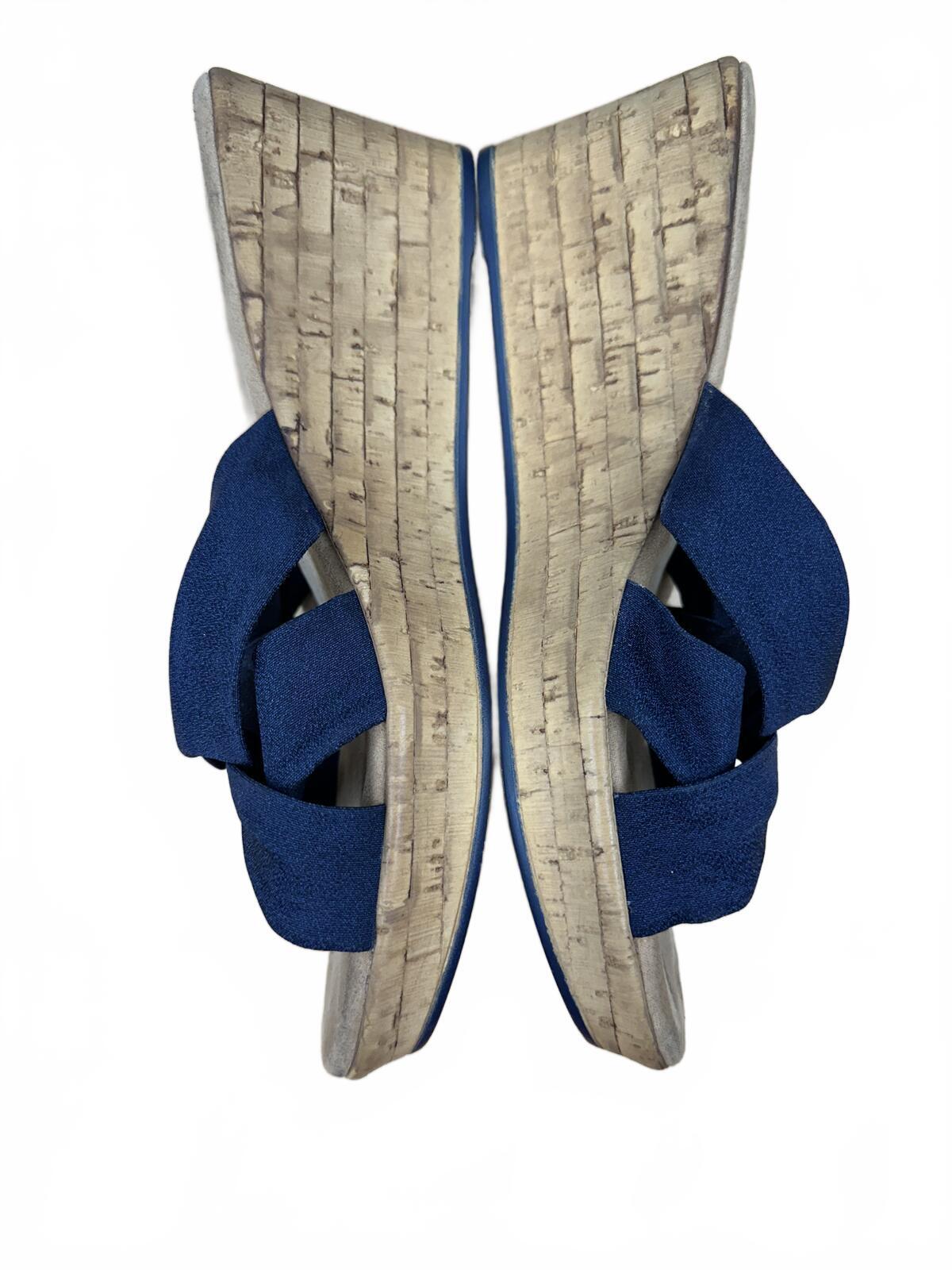 Italian Shoemakers Navy Blue Wedge Sandals with Knot Detail