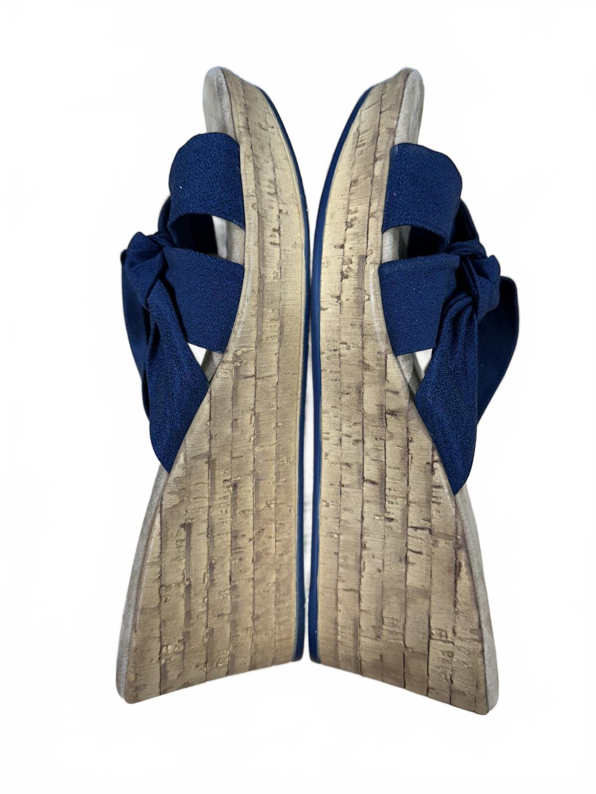 Italian Shoemakers Navy Blue Wedge Sandals with Knot Detail