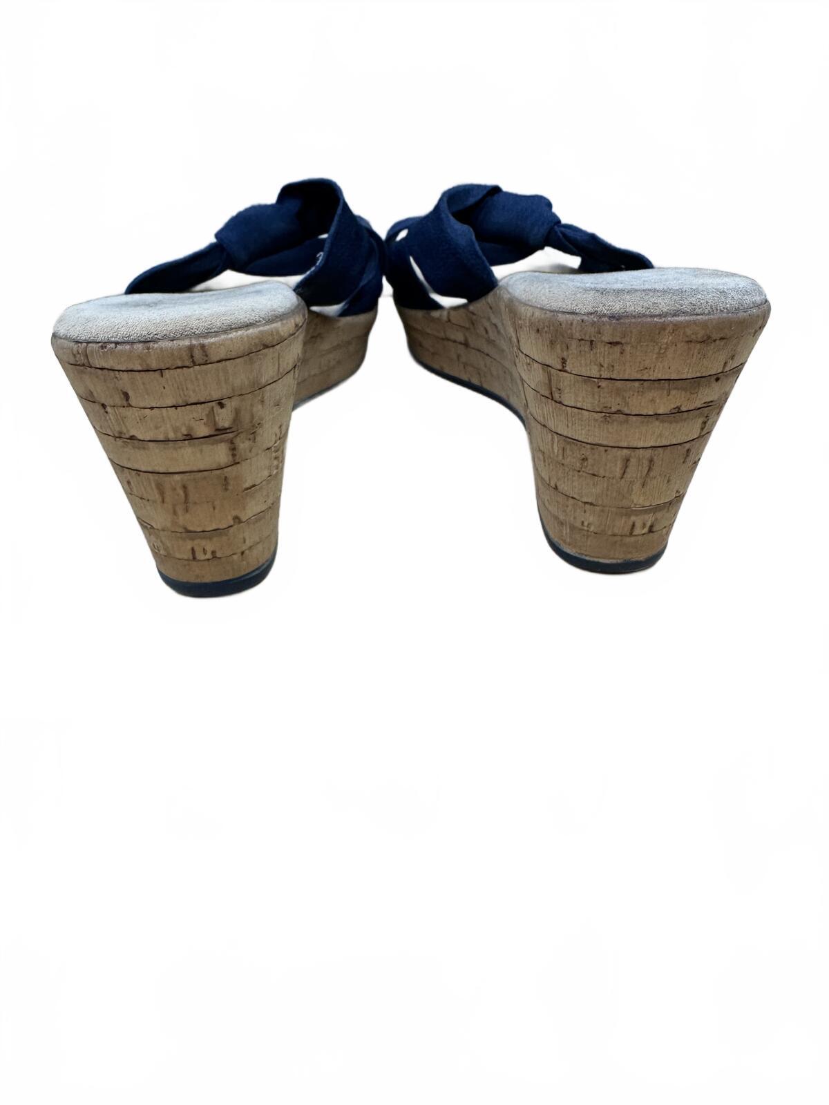 Italian Shoemakers Navy Blue Wedge Sandals with Knot Detail