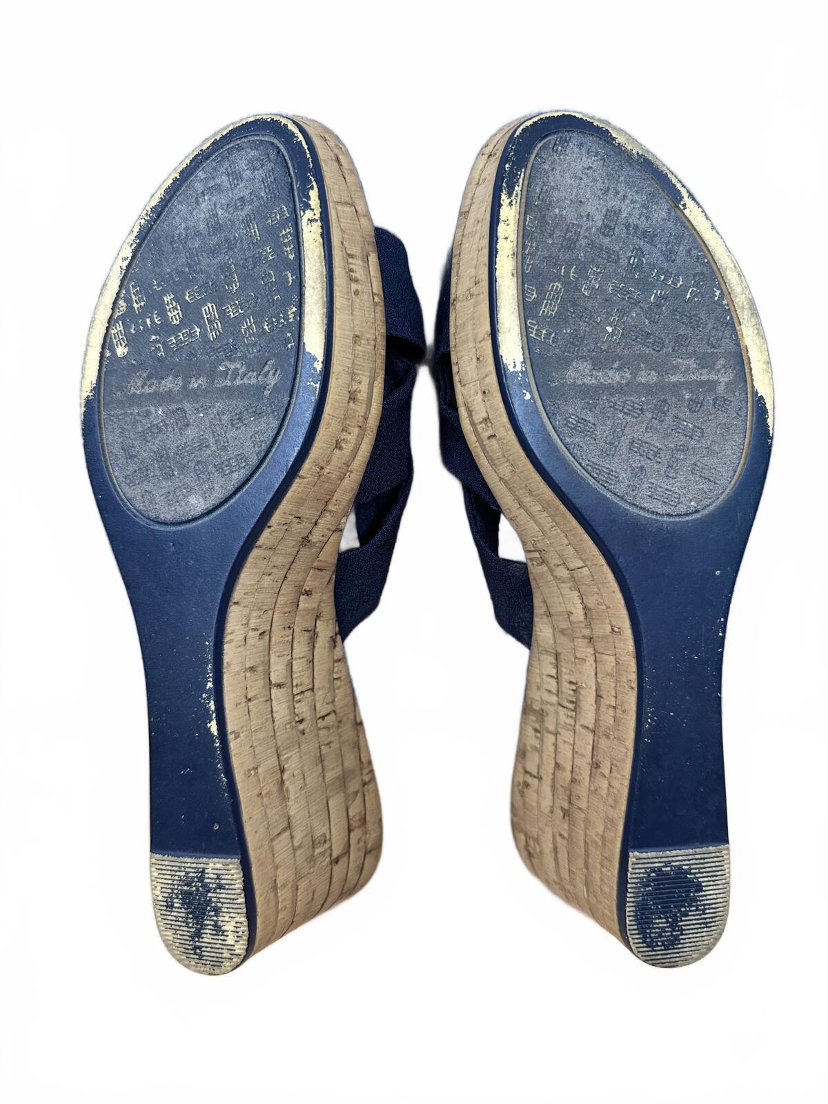 Italian Shoemakers Navy Blue Wedge Sandals with Knot Detail