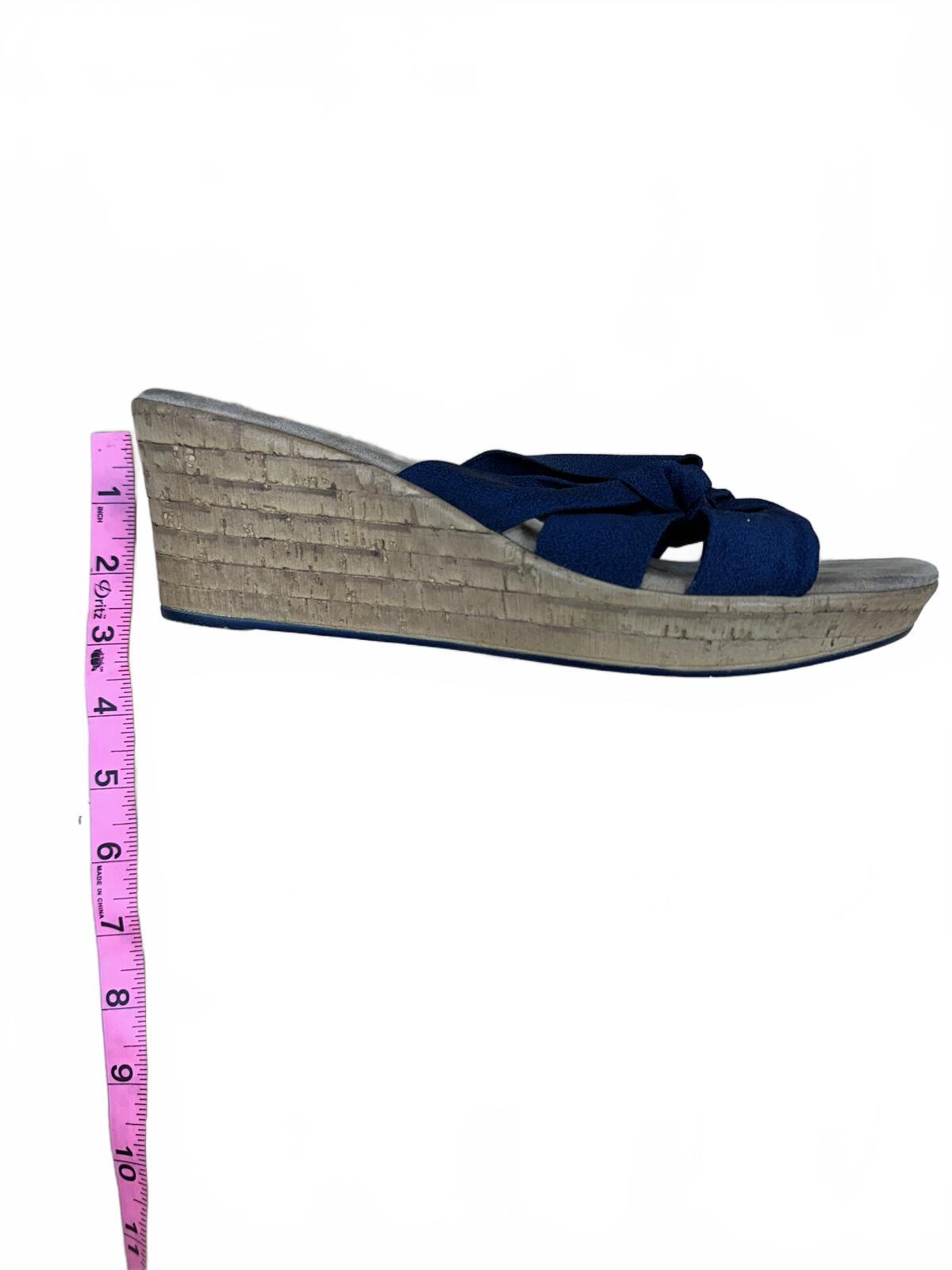 Italian Shoemakers Navy Blue Wedge Sandals with Knot Detail