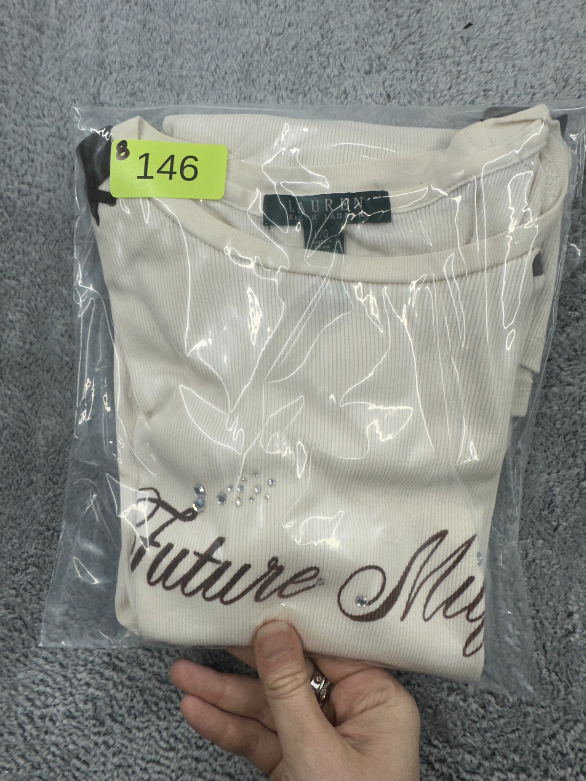 Lauren Ralph Lauren Y2K Cream and Brown 'Future Milf' 3/4 Length Long Sleeve