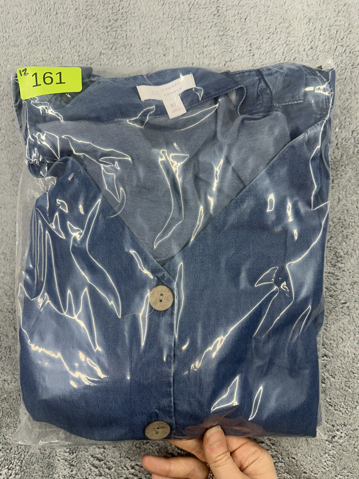 Lauren Conrad Denim V Neck Button Up Puff Sleeve Blouse
