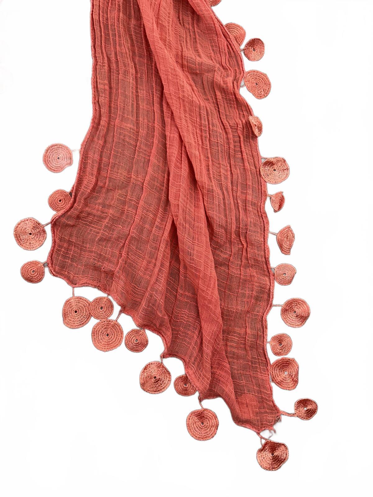 Charming Charlie Bohemian Coral Pink Crochet Trim Scarf
