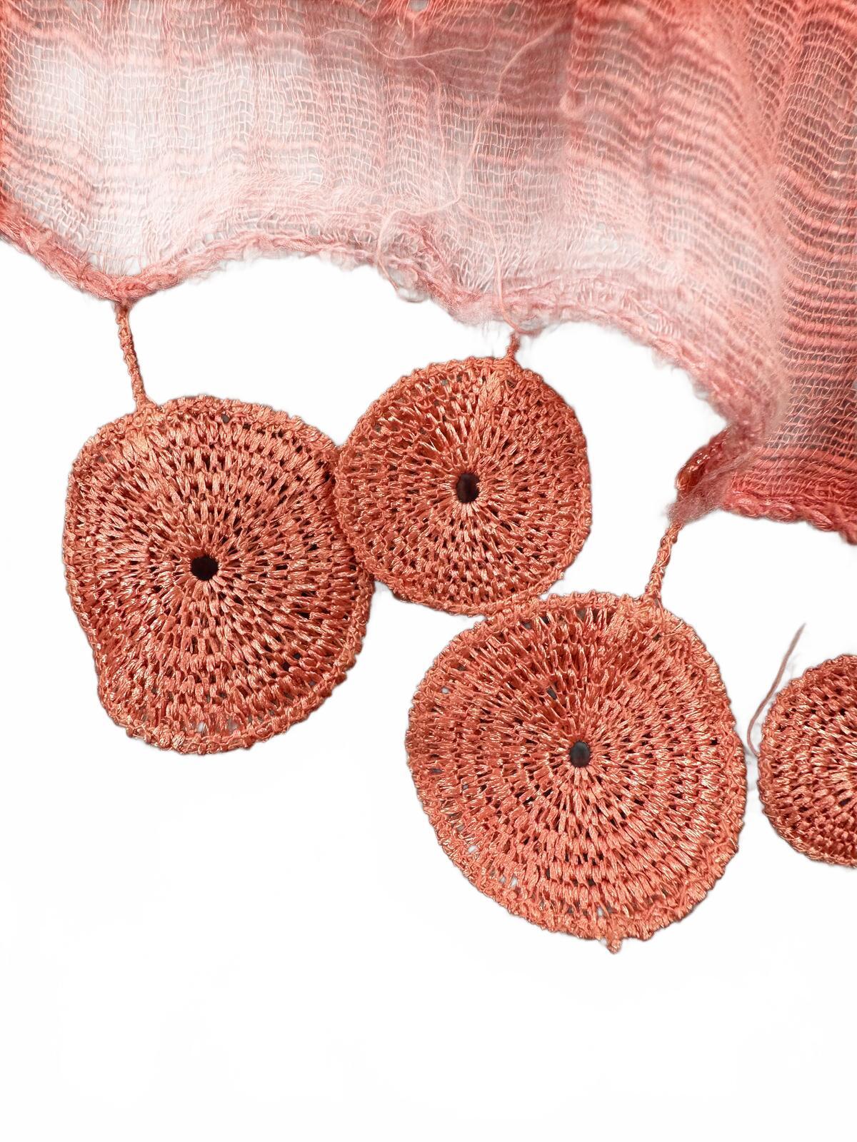Charming Charlie Bohemian Coral Pink Crochet Trim Scarf