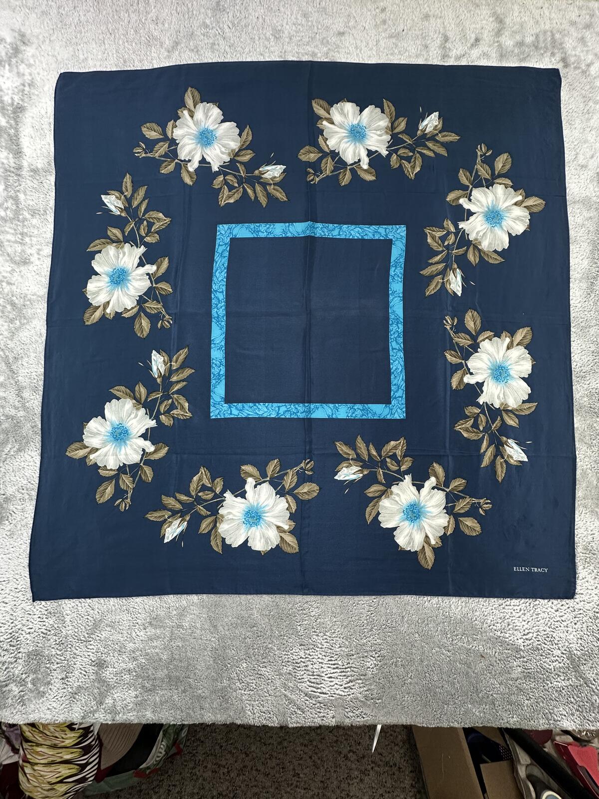 Ellen Tracy Vintage Floral Navy Scarf