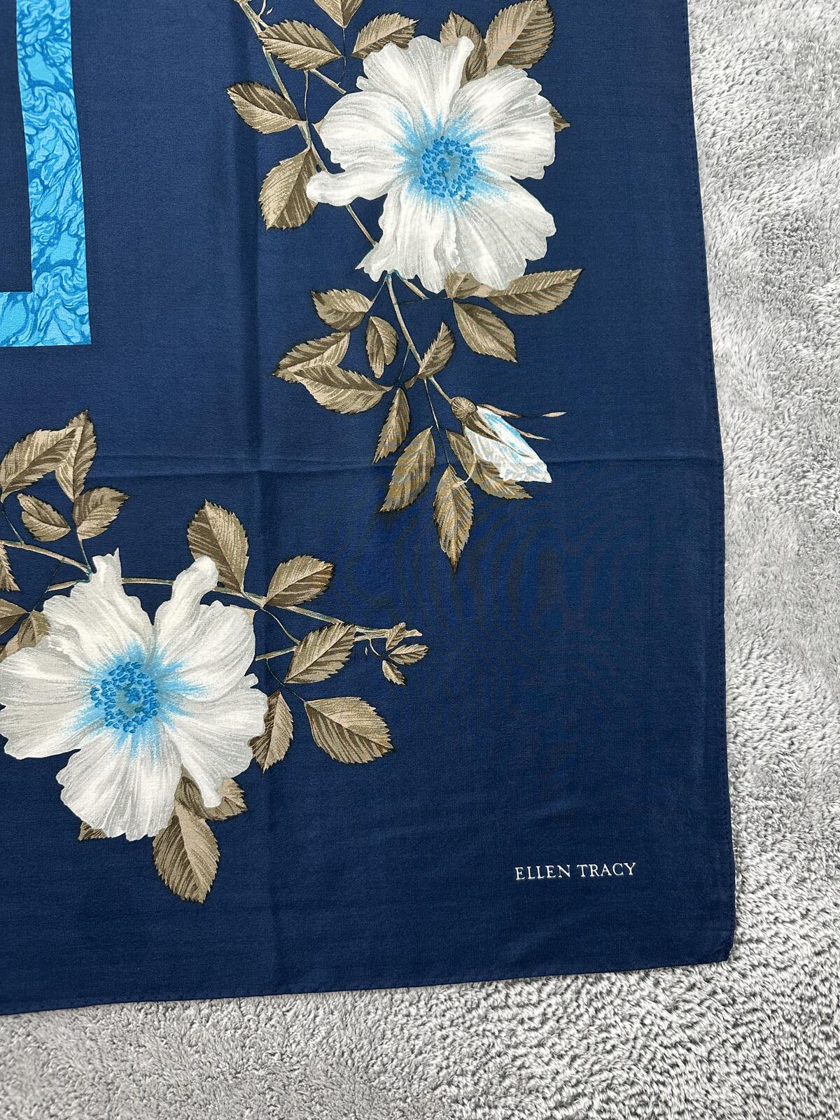 Ellen Tracy Vintage Floral Navy Scarf