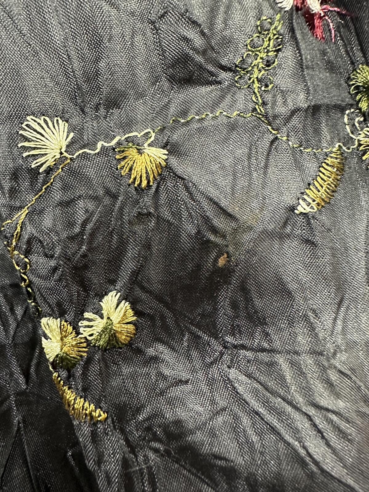 Vintage Black Embroidered Floral Scarf