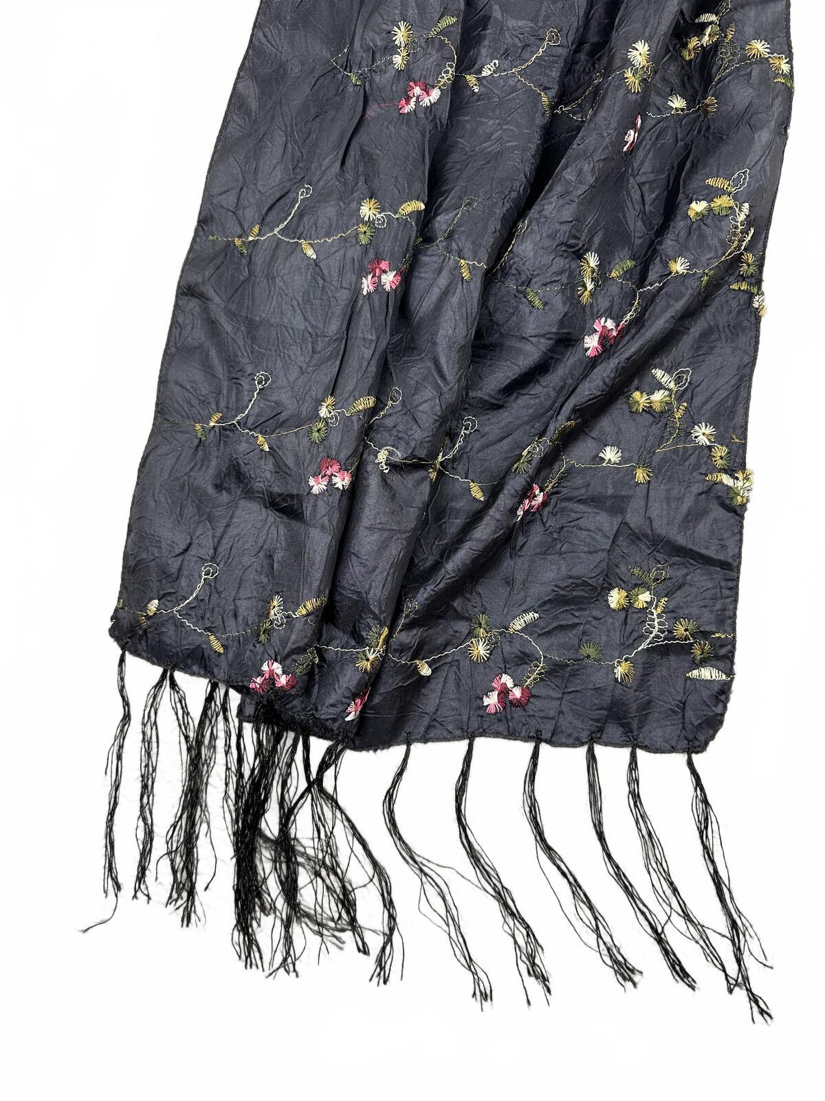 Vintage Black Embroidered Floral Scarf