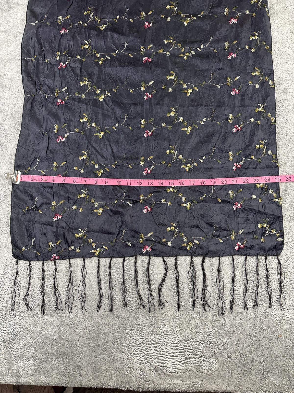 Vintage Black Embroidered Floral Scarf