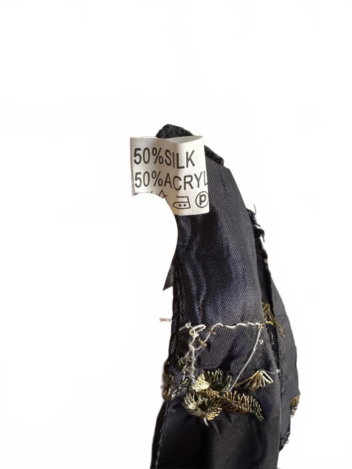 Vintage Black Embroidered Floral Scarf