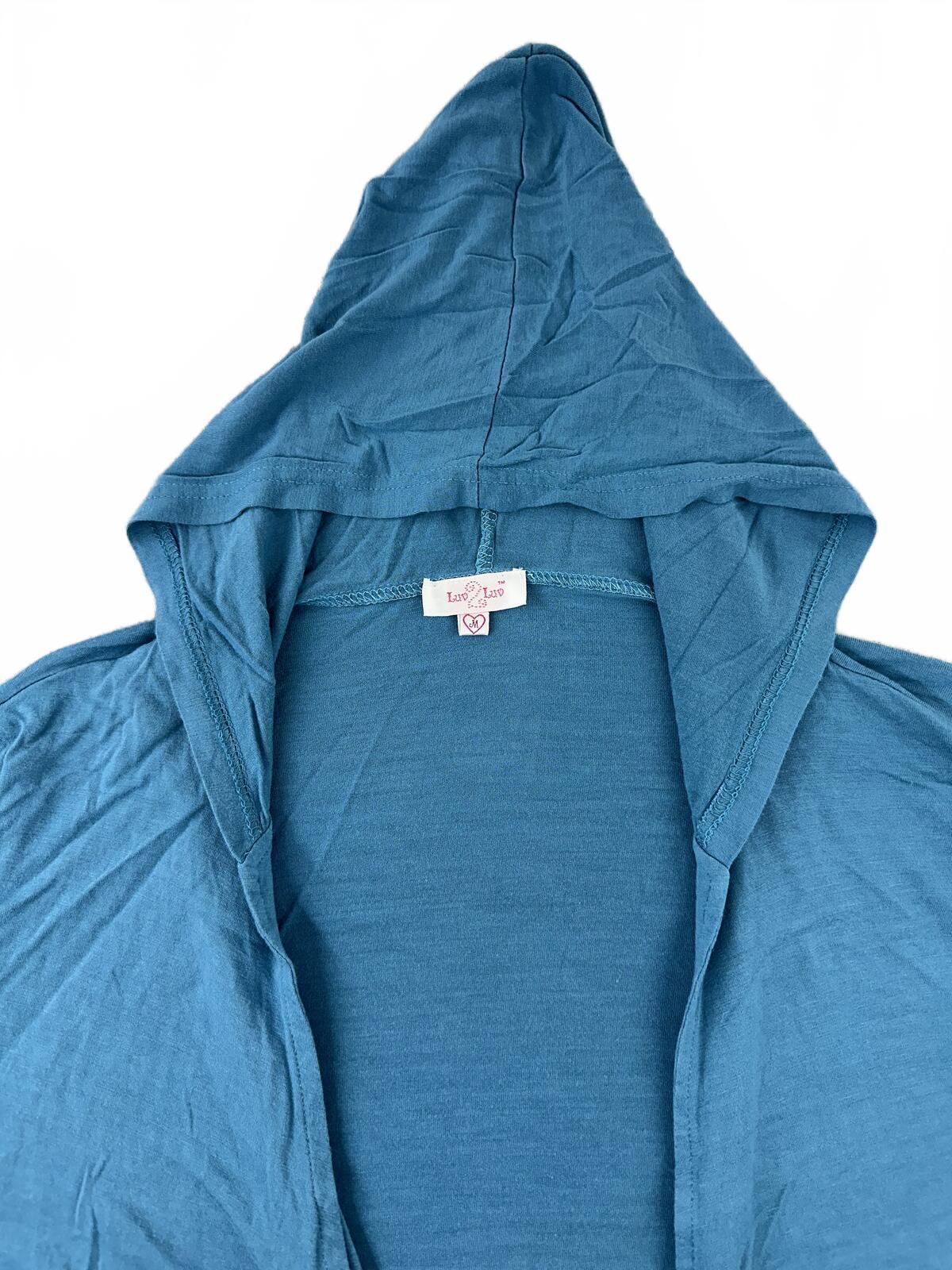 Luv 2 Luv Blue Floral Embroidered Hooded Cardigan Bohemian Boho Sweater