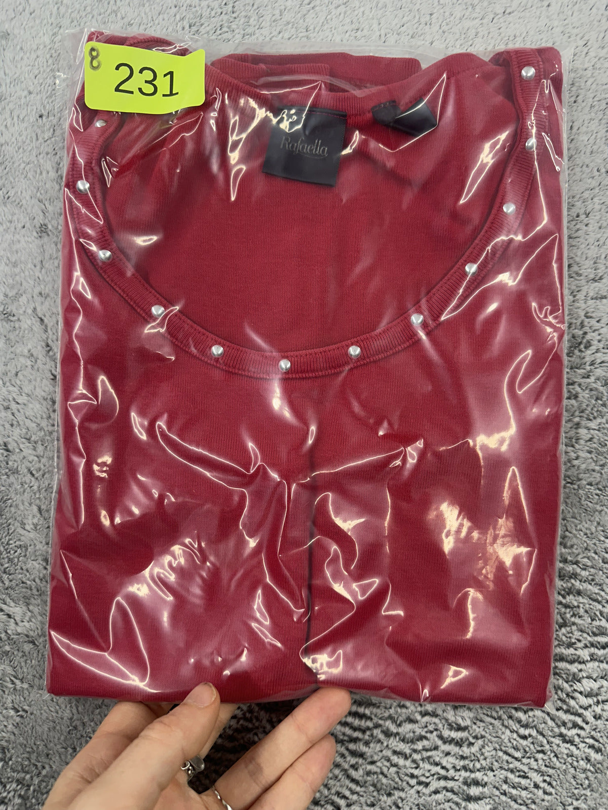 Rafaella Cherry Red Studded Neckline Sleeveless Top