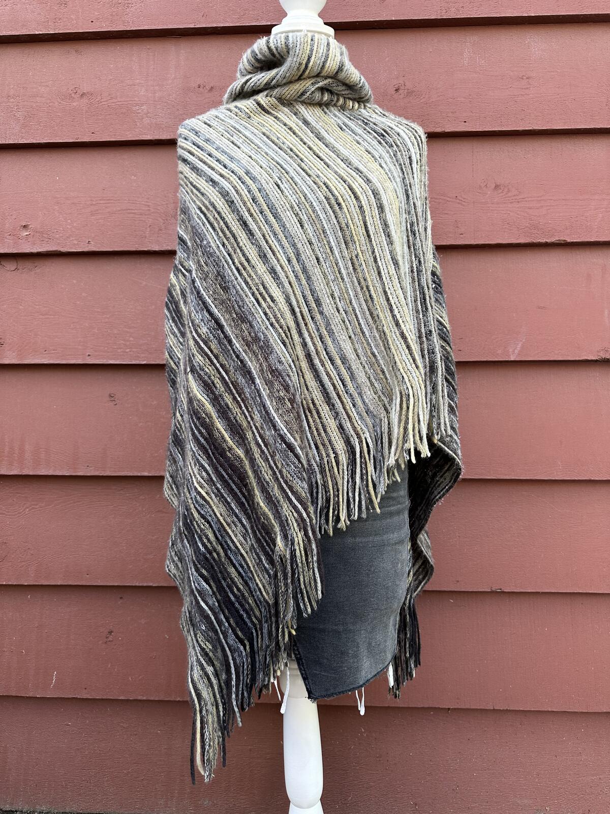 Cozy Striped Knit Poncho Wrap