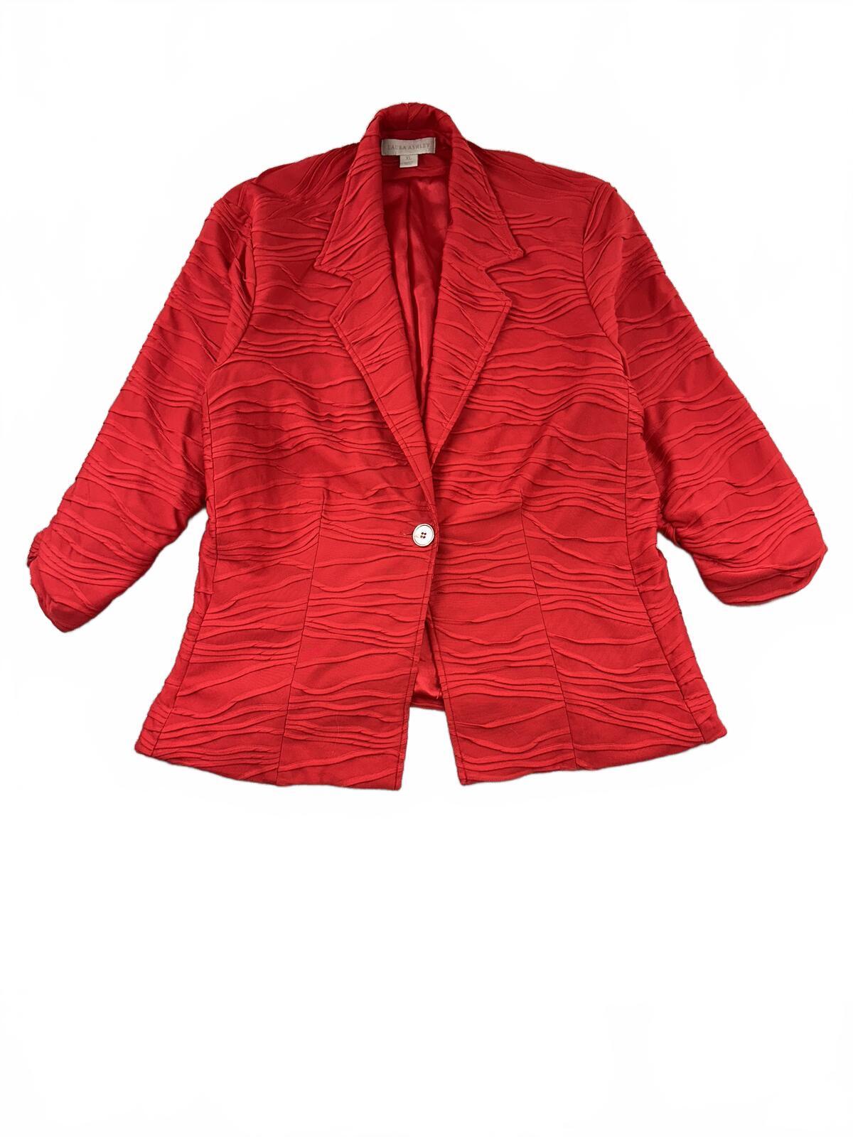 Laura Ashley Red Textured Wave Pattern Blazer Jacket Vintage Inspired