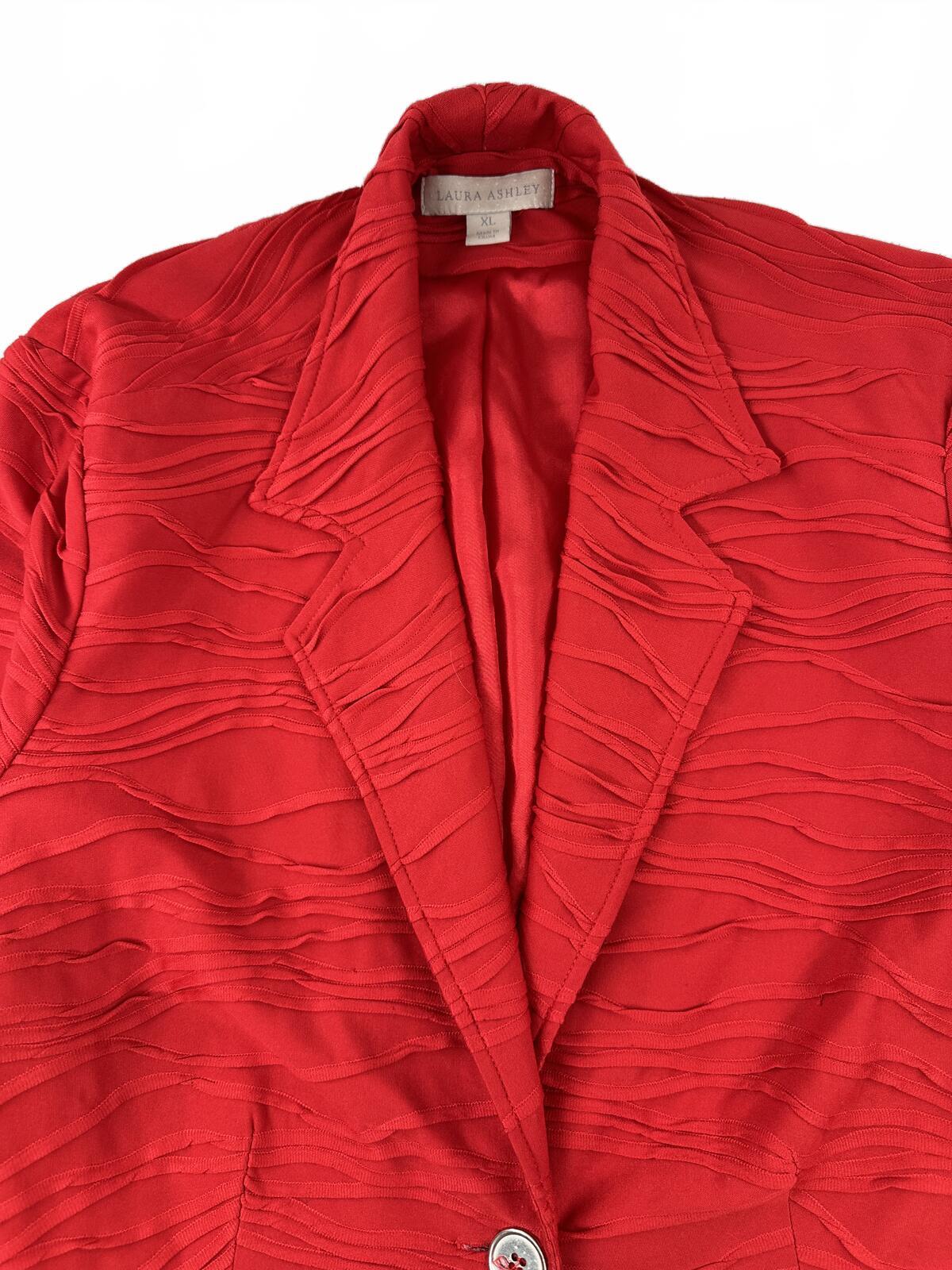 Laura Ashley Red Textured Wave Pattern Blazer Jacket Vintage Inspired