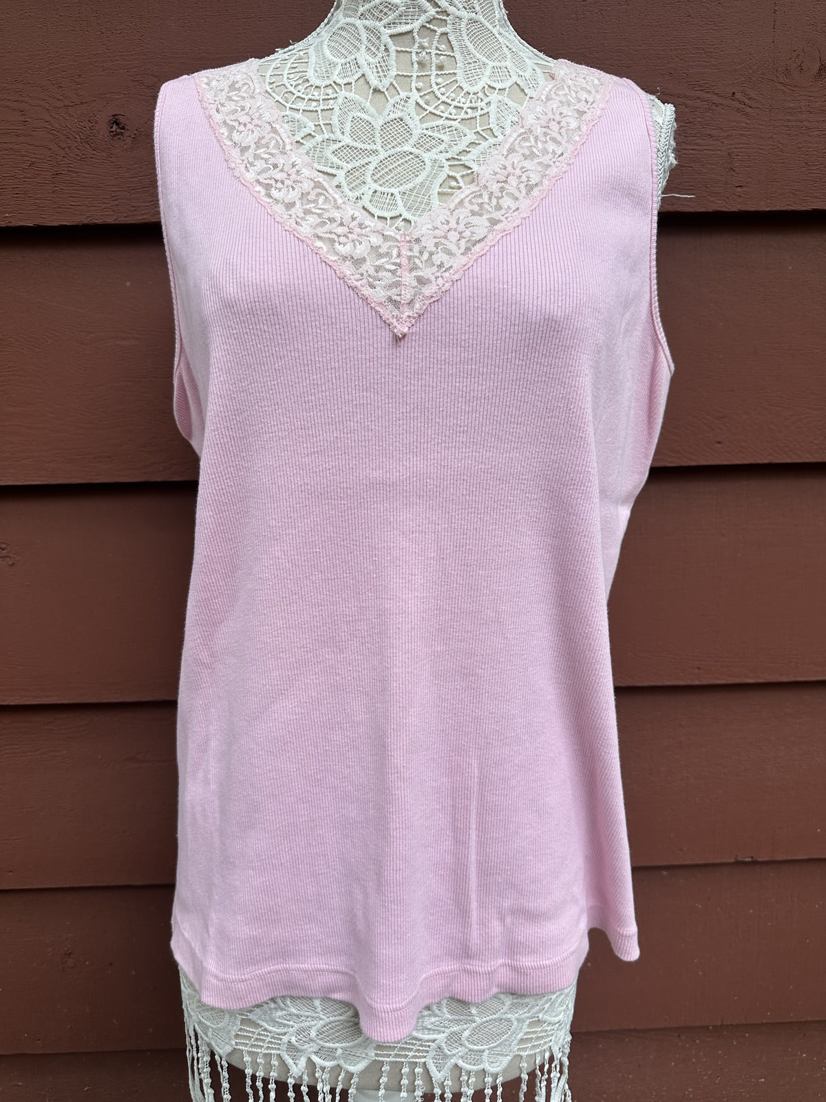 St. John's Bay Perfect Fit Pink Lace Trim Tank Top Soft Girl