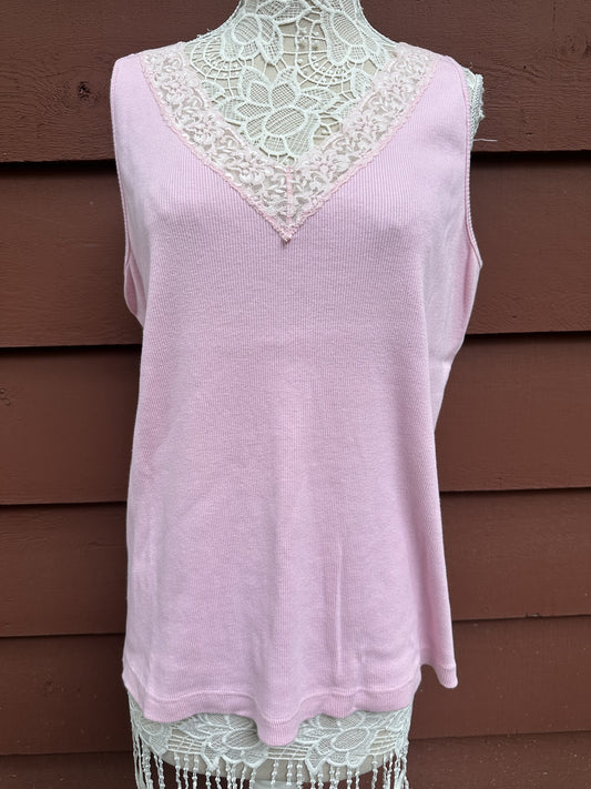 St. John's Bay Perfect Fit Pink Lace Trim Tank Top Soft Girl