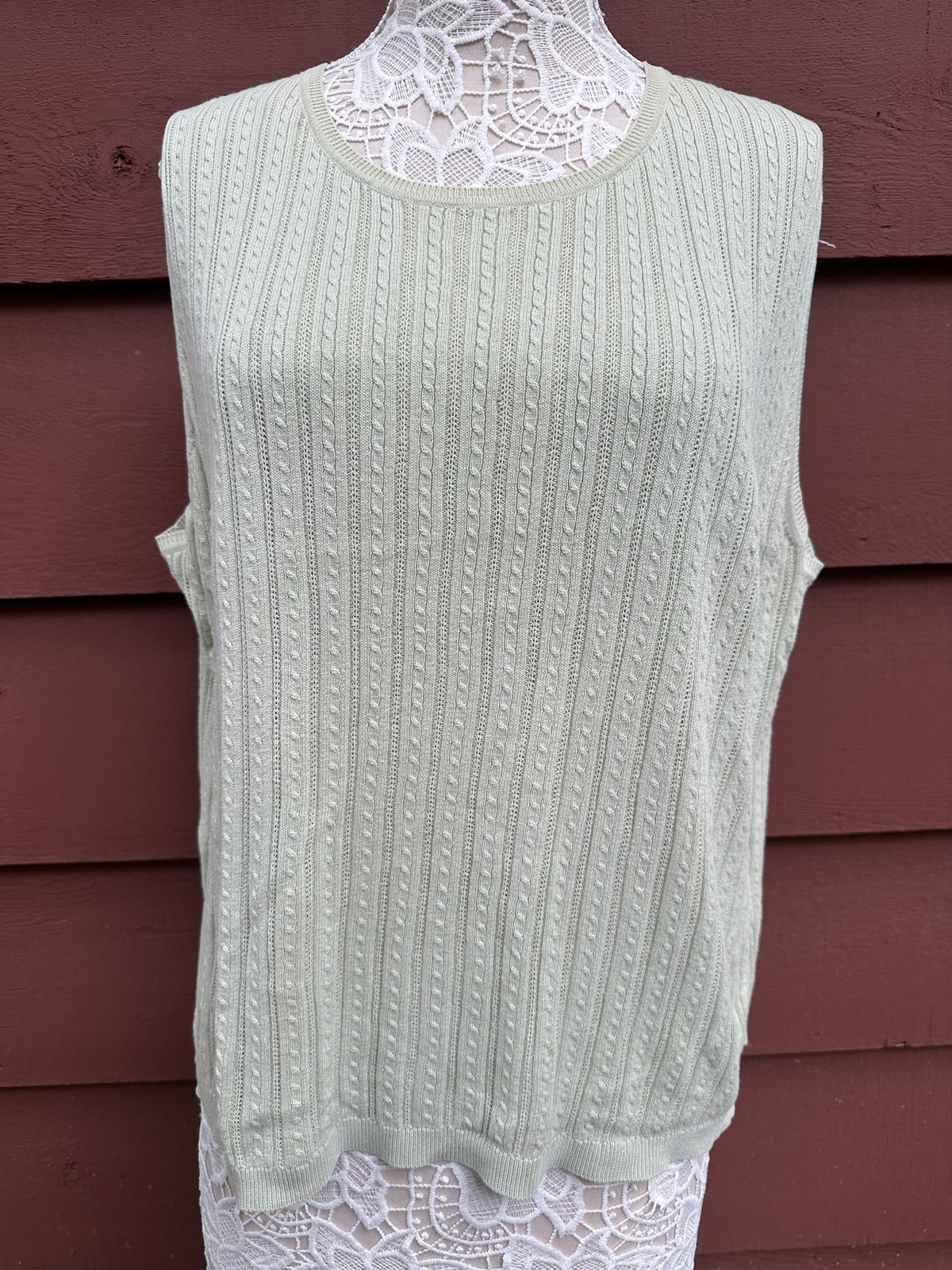 Foxcroft Sage Green Cable Knit Sleeveless Sweater Vest Y2K Fairycore Preppy